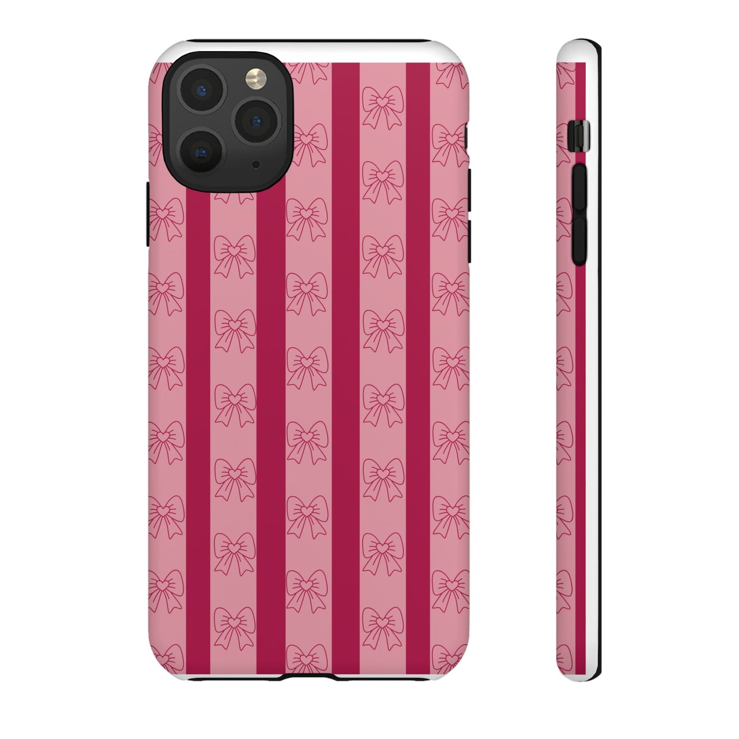Cute Bow Phone Case, Tough Phone Cases for Girls, Pink Striped Phone Cover, Gift for Her, Trendy Mobile Accessory, Bow Pattern Case