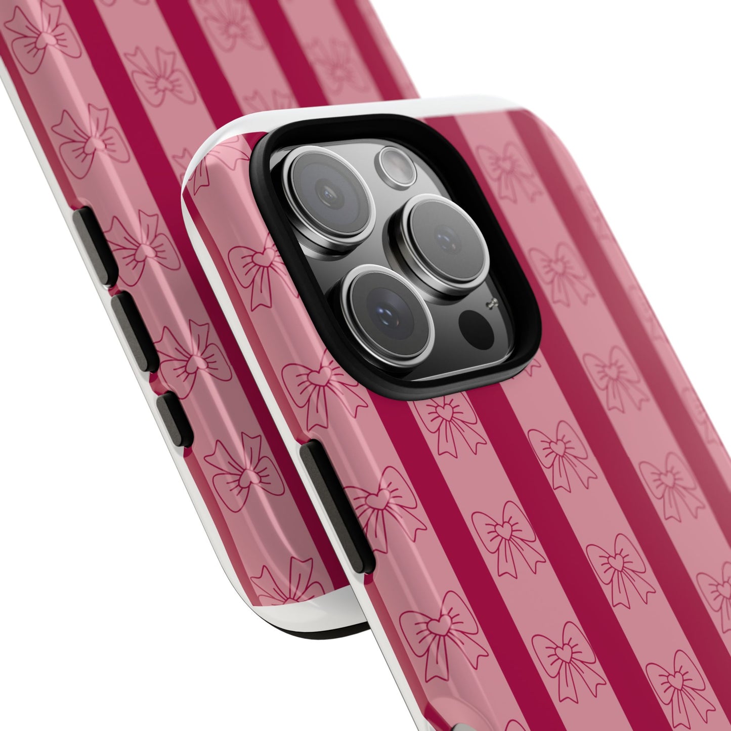 Cute Bow Phone Case, Tough Phone Cases for Girls, Pink Striped Phone Cover, Gift for Her, Trendy Mobile Accessory, Bow Pattern Case