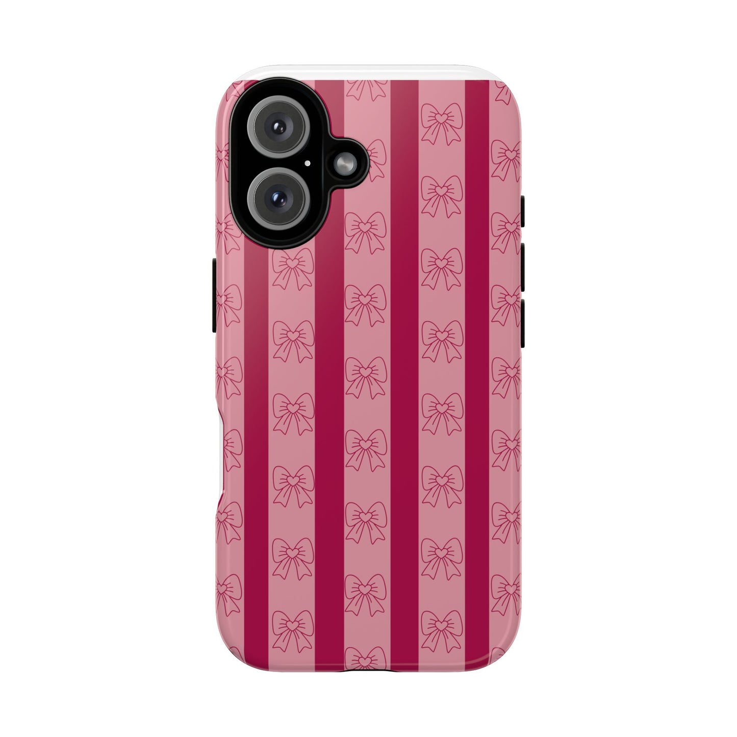 Cute Bow Phone Case, Tough Phone Cases for Girls, Pink Striped Phone Cover, Gift for Her, Trendy Mobile Accessory, Bow Pattern Case